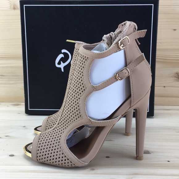 Qupid Interest-125 Taupe Perforated Gladiator Lace - Picture 2 of 8